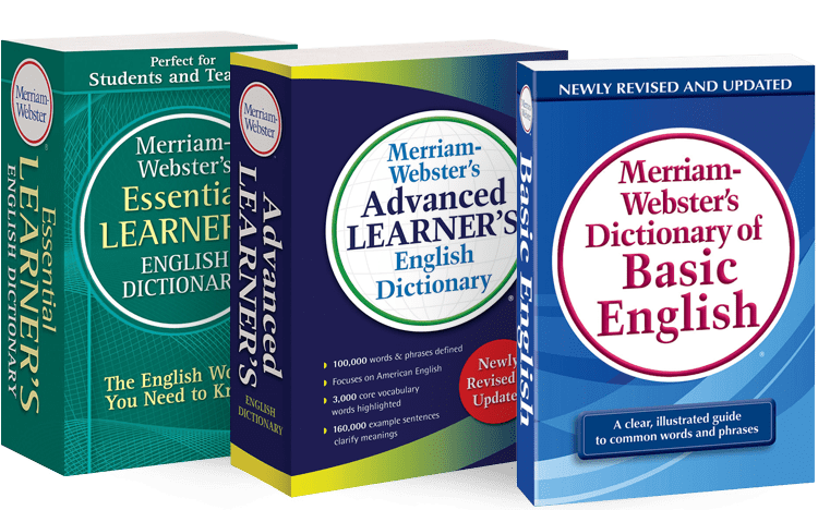 3 book covers in one image, Merriam-Webster's Essential Learner's English Dictionary, Merriam-Webster's Advanced Learner's English Dictionary, Merriam-Webster's Dictionary of Basic English